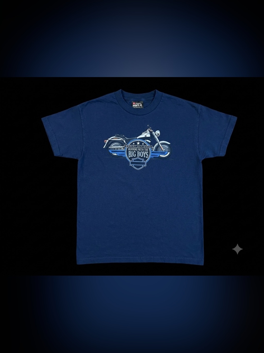 Vintage Harley-Davidson T-Shirt Running With The Big Boys Navy Blue Hanes Beefy